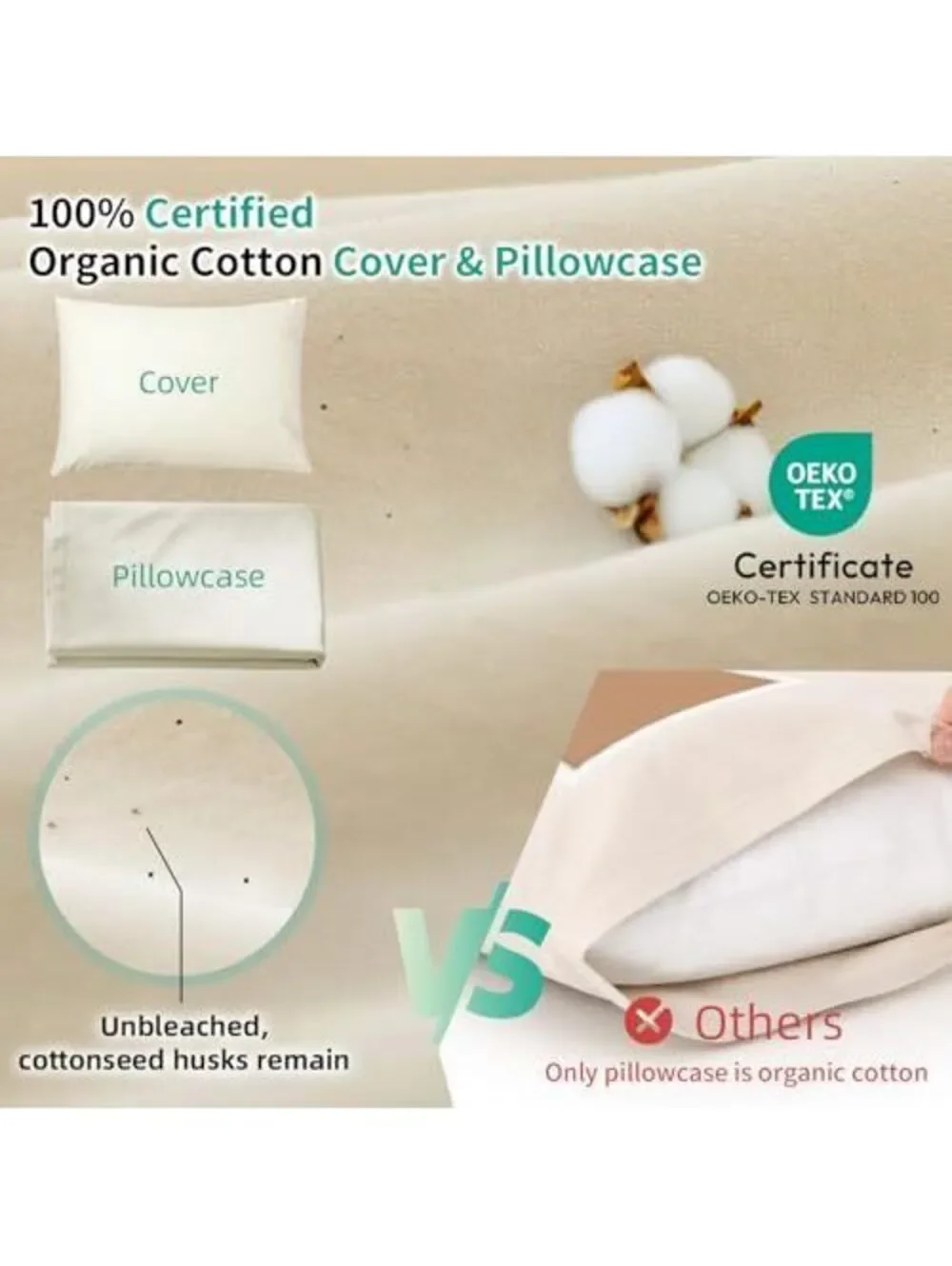 LOFE Organic Tartary Buckwheat Pillow with Organic Cotton Pillowcase